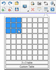 Tworzenie i zarządzenie zawartością: Tabele i narzędzia Tabele Kliknij ikonę Tabela, przesuń kursor nad siatką, aby zaznaczyć liczbę kolumn i wierszy, a następnie dotknij ekranu lub kliknij lewym