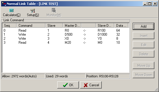 Instrukcja : MD0 (PLC pracuje jako stacja master w sieci CPU LINK za pośrednictwem portu 1~4) Opis argumentu SR SR:Początkowy rejestr programu komunikacyjnego instrukcji SR+0 SR+1 SR+2 Całkowita
