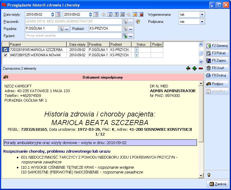 INSTRUKCJA W zakładce Historia zdrowia i choroby można również włączyć opcję Przypominaj o konieczności podpisania wygenerowanych historii zdrowia i choroby.