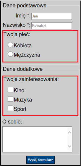 Formularze zestawy opcji (1/3) Niestety znaczniki JSF służące do generowania zestawów opcji nie nadają się do generowania