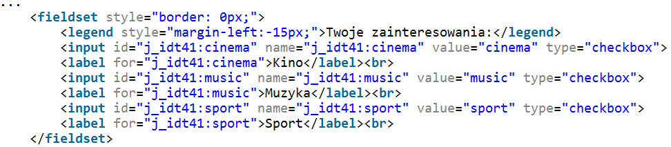 Formularze zestawy opcji (3/3) Zestawy opcji należy wykonać w HTML.