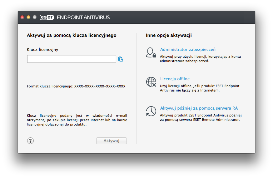 Pliki zdalnej instalacji W ostatnim kroku kreatora instalacji należy wybrać folder docelowy dla pakietu instalacyjnego (esets_remote_install.pkg ), instalacyjnego skryptu powłoki (esets_setup.