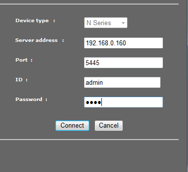 został wcześniej zarejestrowany w usłudze DDNS) zdalnego rejestratora, numer portu i hasło rejestratora oraz wciśnij przycisk Connect ( Połącz ).
