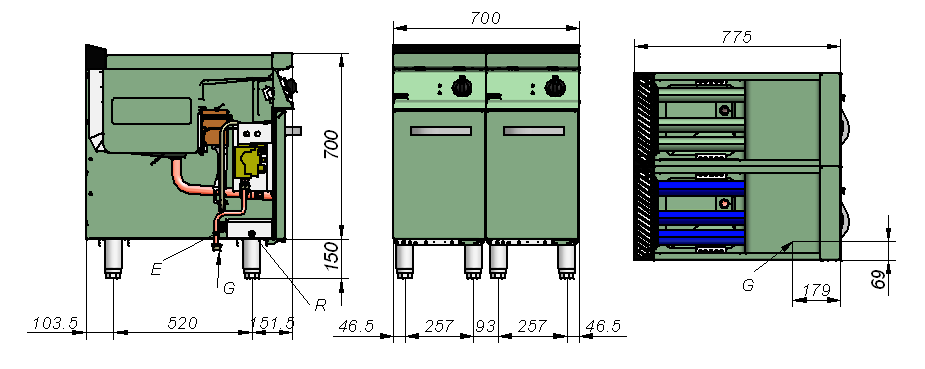 FG7-05 G. przyłącze gazu ¾ E. przyłącze elektryczne FG7-10 G.