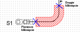 Wstawienie za pomocą dwóch punktów wzdłuż gałęzi Kliknąć na ikonę aby uaktywnić tryb. Kliknąć na gałąź, aby wskazać jeden z końców osłony.