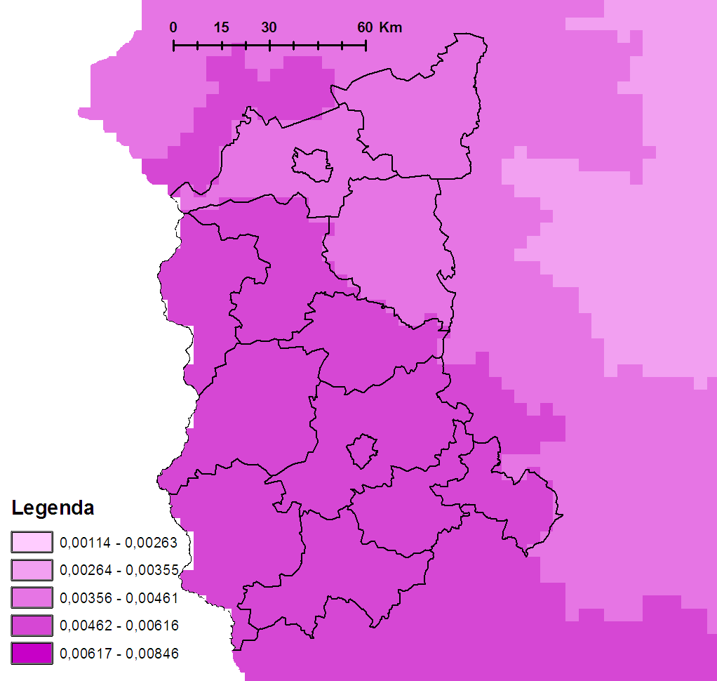 NIKIEL Rys. 18. Roczne ładunki jednostkowe niklu [w kg Ni/ha] wniesione przez opady atmosferyczne w 2014 r.