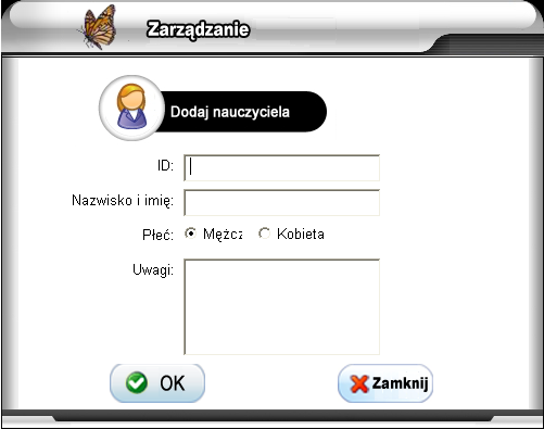 W zakładce Zarządzanie uczniami mamy możliwość dodawania nowych uczniów, zmiany informacji o już istniejących w bazie uczniach oraz usuwania uczniów.