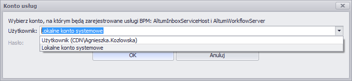 5.3. Możliwość rejestrowania usługi BPM na konta LocalSystem, NetworkService z poziomu Konfiguratora BPM.