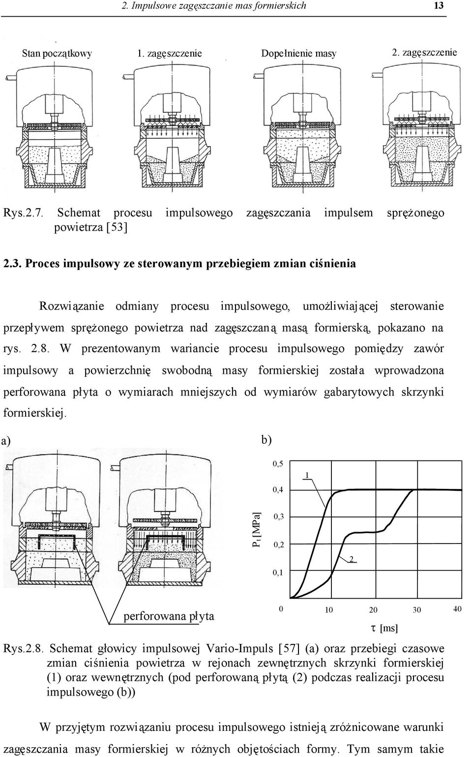 2.3. Proces impulsowy ze sterowanym przebiegiem zmian ciśnienia Rozwiązanie odmiany procesu impulsowego, umożliwiającej sterowanie przepływem sprężonego powietrza nad zagęszczanąmasąformierską,