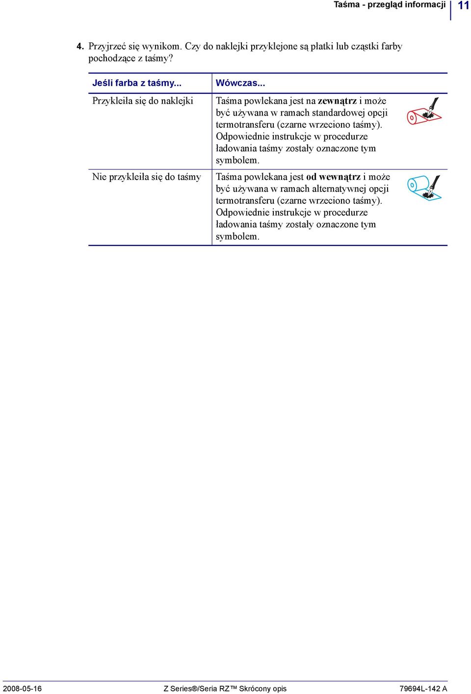 .. Taśma powlekana jest na zewnątrz i może być używana w ramach standardowej opcji termotransferu (czarne wrzeciono taśmy).