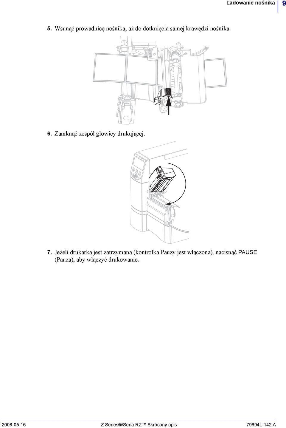Zamknąć zespół głowicy drukującej. 7.