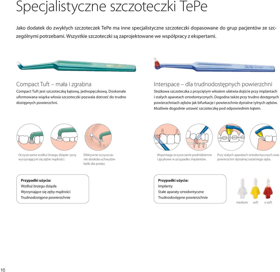 Doskonale uformowana wiązka włosia szczoteczki pozwala dotrzeć do trudno dostępnych powierzchni.