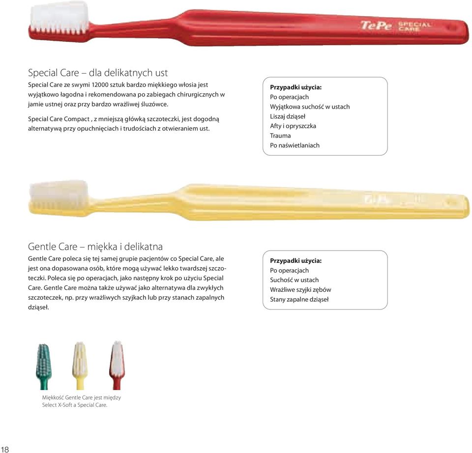 Przypadki użycia: Po operacjach Wyjątkowa suchość w ustach Liszaj dziąseł Afty i opryszczka Trauma Po naświetlaniach Gentle Care miękka i delikatna Gentle Care poleca się tej samej grupie pacjentów