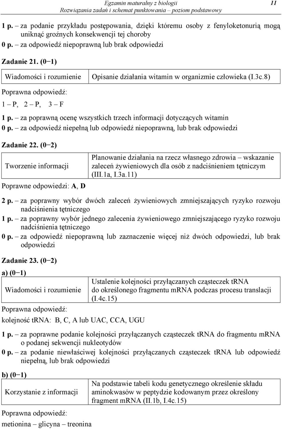 za poprawną ocenę wszystkich trzech informacji dotyczących witamin Zadanie 22.