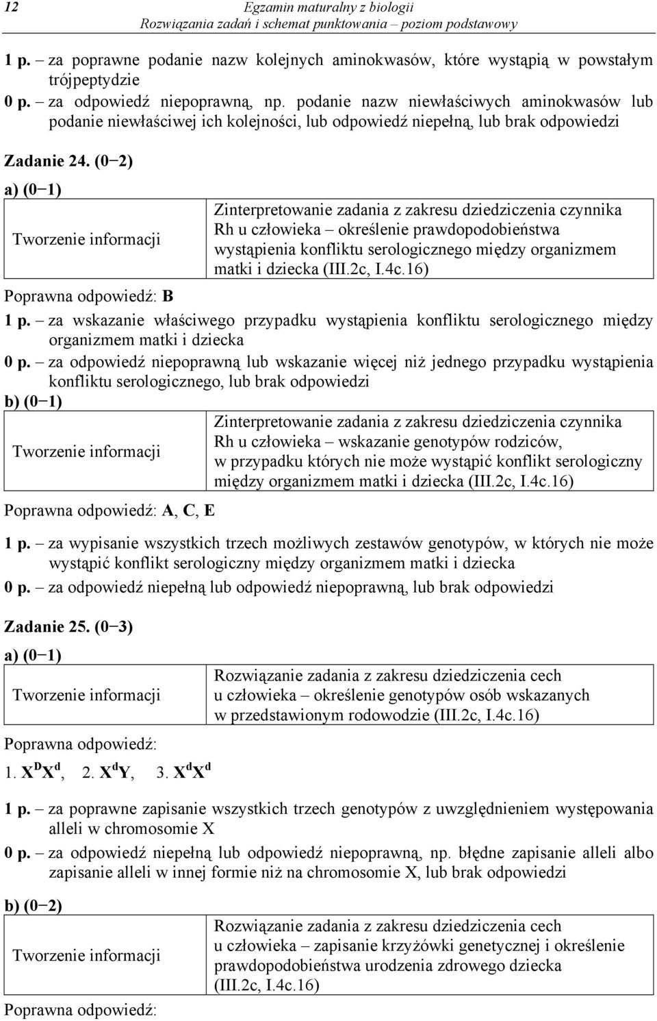 (0 2) Zinterpretowanie zadania z zakresu dziedziczenia czynnika Rh u człowieka określenie prawdopodobieństwa wystąpienia konfliktu serologicznego między organizmem matki i dziecka (III.2c, I.4c.