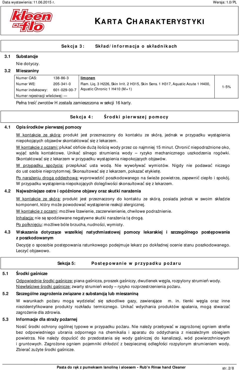 1-5% Sekcja 4: Środki pierwszej pomocy 4.