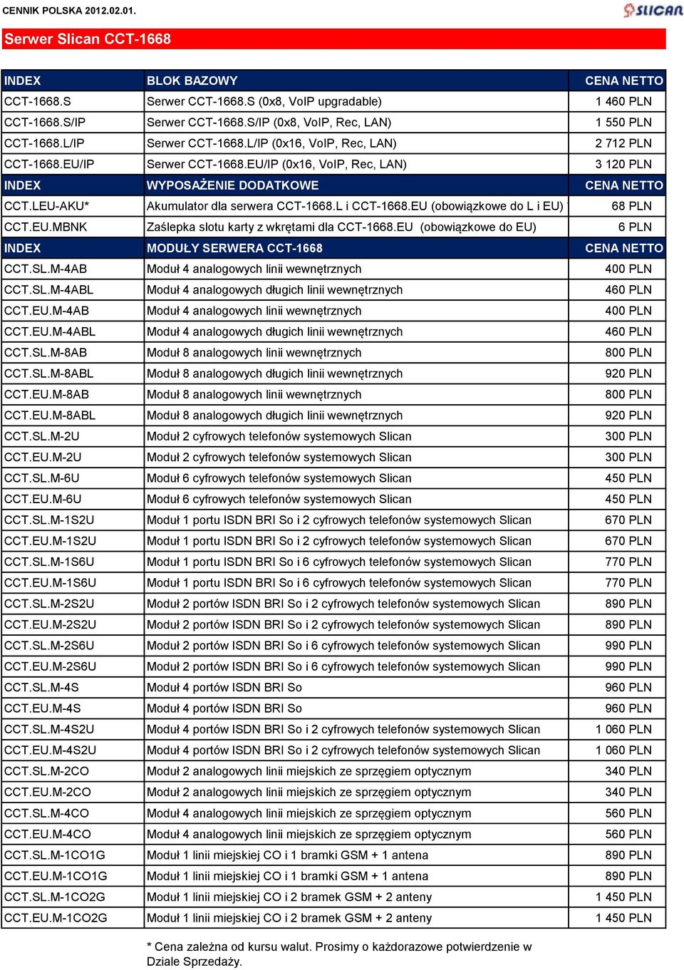 LEU-AKU* Akumulator dla serwera CCT-1668.L i CCT-1668.EU (obowiązkowe do L i EU) * 68 PLN CCT.EU.MBNK Zaślepka slotu karty z wkrętami dla CCT-1668.