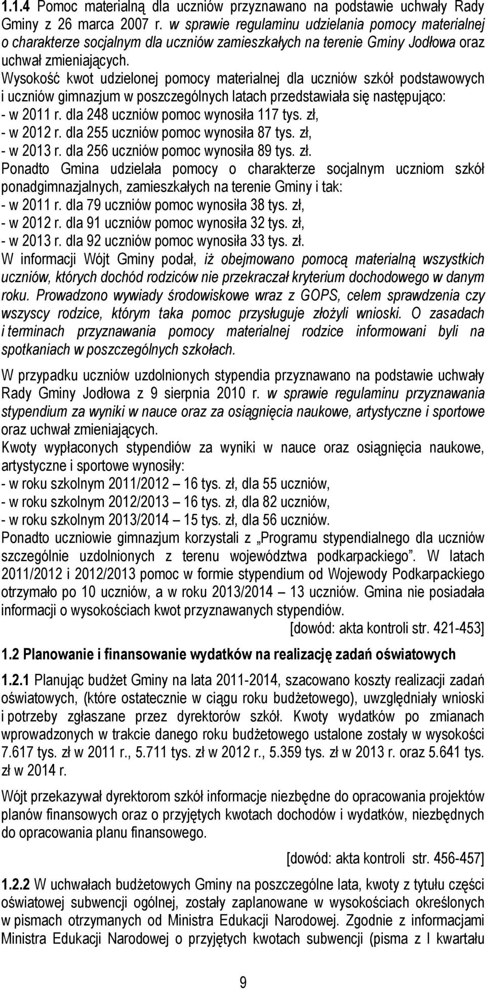 Wysokość kwot udzielonej pomocy materialnej dla uczniów szkół podstawowych i uczniów gimnazjum w poszczególnych latach przedstawiała się następująco: - w 2011 r.