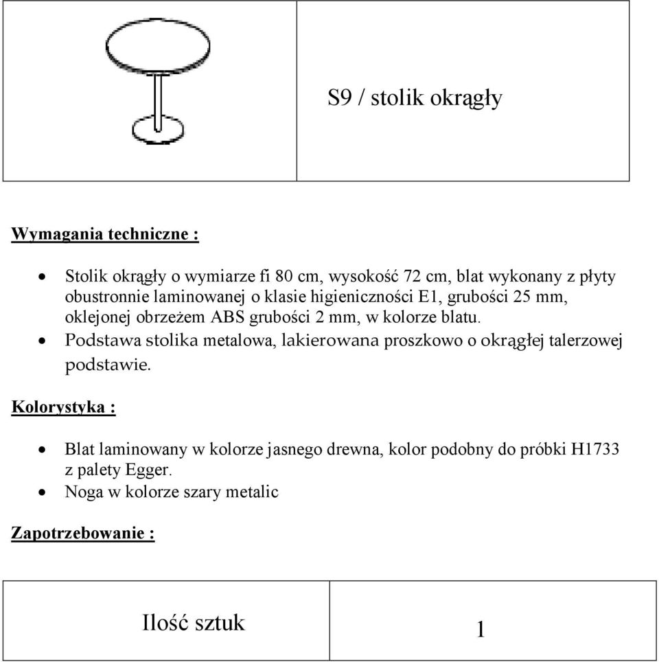 blatu. Podstawa stolika metalowa, lakierowana proszkowo o okrągłej talerzowej podstawie.