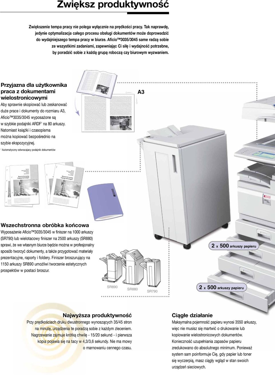 Aficio 3035/3045 same radzą sobie ze wszystkimi zadaniami, zapewniając Ci siłę i wydajność potrzebne, by poradzić sobie z każdą grupą roboczą czy biurowym wyzwaniem.