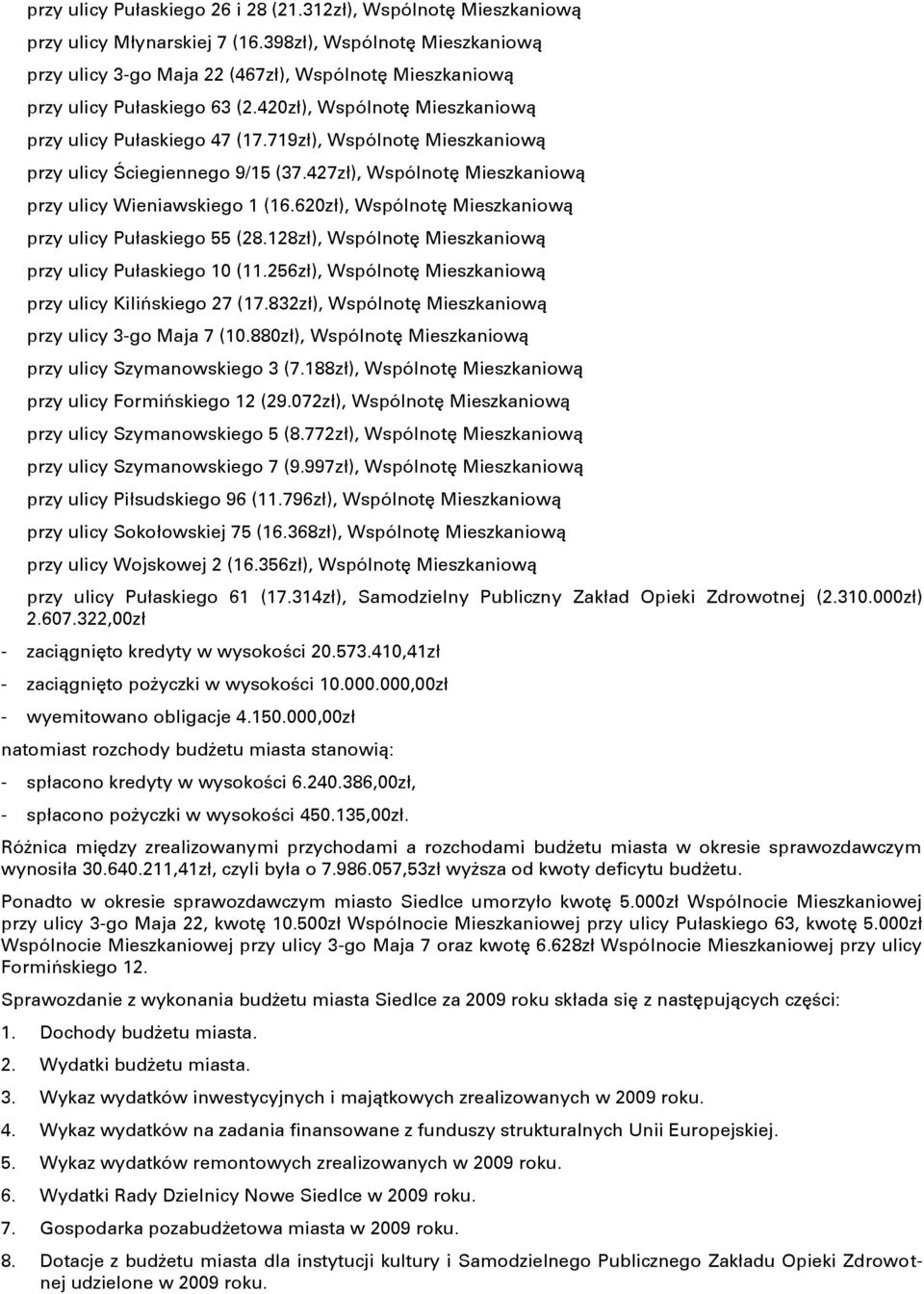 719zł), Wspólnotę Mieszkaniową przy ulicy Ĝciegiennego 9/15 (37.427zł), Wspólnotę Mieszkaniową przy ulicy Wieniawskiego 1 (16.620zł), Wspólnotę Mieszkaniową przy ulicy Pułaskiego 55 (28.