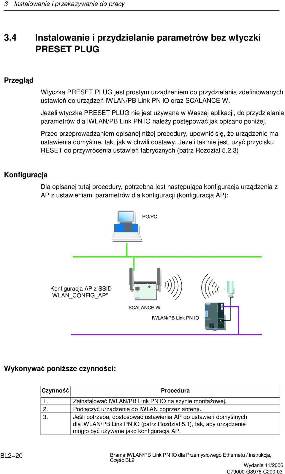 SCALANCE W. Jeeli wtyczka PRESET PLUG nie jest uywana w Waszej aplikacji, do przydzielania parametrów dla lwlan/pb Link PN lo naley postpowa jak opisano poniej.