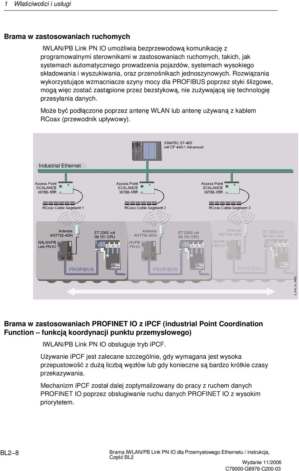 Rozwizania wykorzystujce wzmacniacze szyny mocy dla PROFIBUS poprzez styki lizgowe, mog wic zosta zastpione przez bezstykow, nie zuywajc si technologi przesyłania danych.