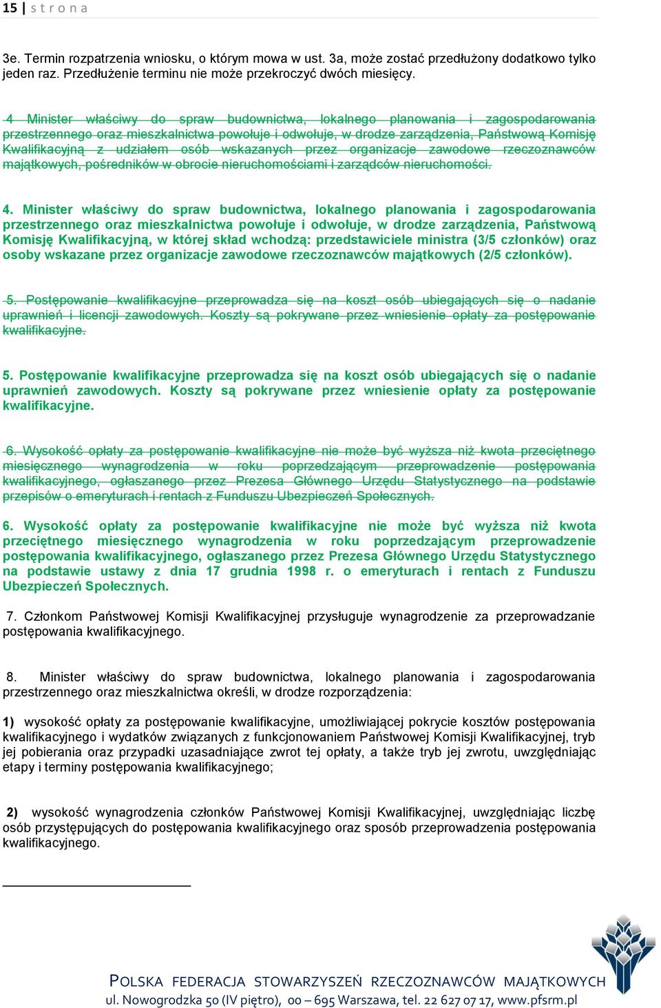 udziałem osób wskazanych przez organizacje zawodowe rzeczoznawców majątkowych, pośredników w obrocie nieruchomościami i zarządców nieruchomości. 4.