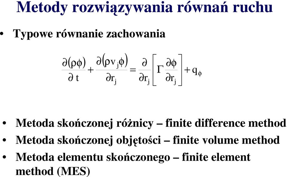 dffeence method Metoda skończone obętośc fnte volume