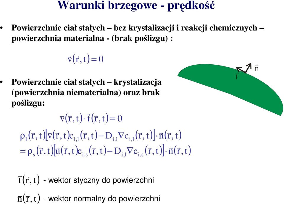 poślzgu: v (, t) t(, t) = 0 ρl(, t) v(, t) c,l(, t) D,l c,l(, t) n = ρ, t u, t c, t D c, t s [ (,