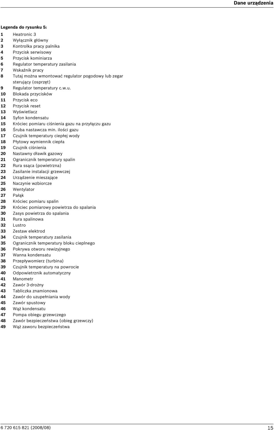 ilości gazu 7 Czujnik temperatury ciepłej wody 8 Płytowy wymiennik ciepła 9 Czujnik ciśnienia 0 Nastawny dławik gazowy Ogranicznik temperatury spalin Rura ssąca (powietrzna) 3 Zasilanie instalacji