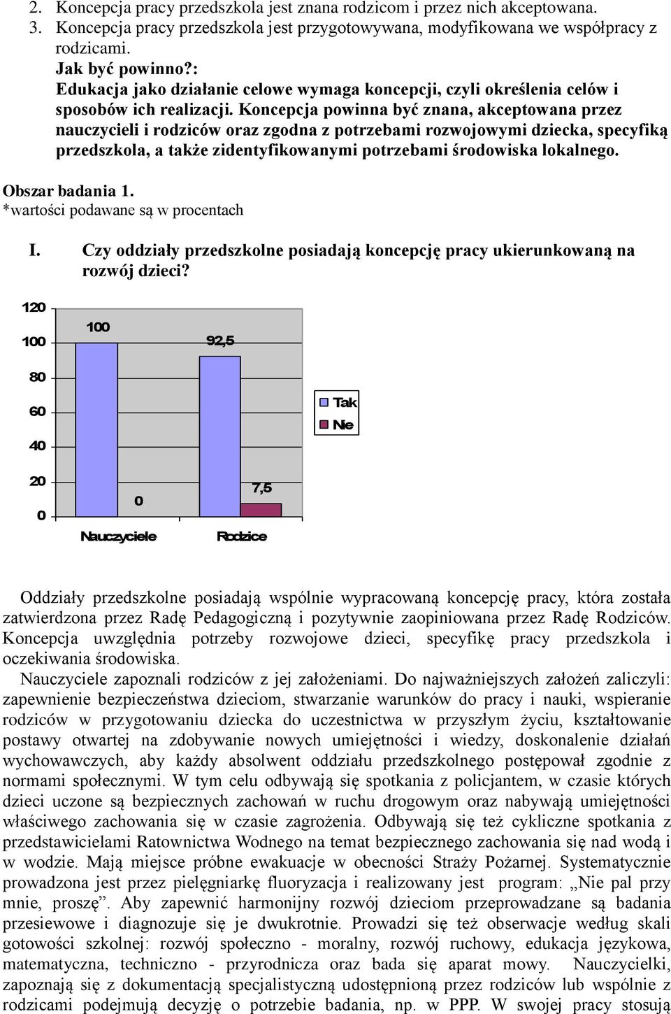 Koncepcja powinna być znana, akceptowana przez nauczycieli i rodziców oraz zgodna z potrzebami rozwojowymi dziecka, specyfiką przedszkola, a także zidentyfikowanymi potrzebami środowiska lokalnego.