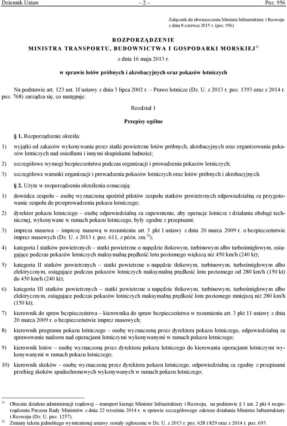 1f ustawy z dnia 3 lipca 2002 r. Prawo lotnicze (Dz. U. z 2013 r. poz. 1393 oraz z 2014 r. poz. 768) zarządza się, co następuje: 1.