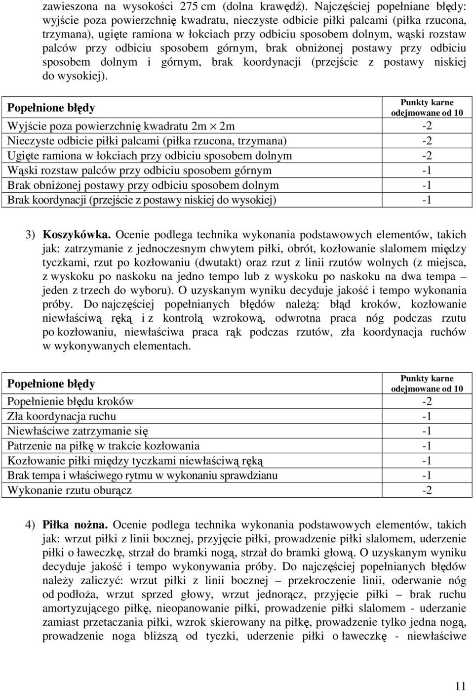 palców przy odbiciu sposobem górnym, brak obniŝonej postawy przy odbiciu sposobem dolnym i górnym, brak koordynacji (przejście z postawy niskiej do wysokiej).