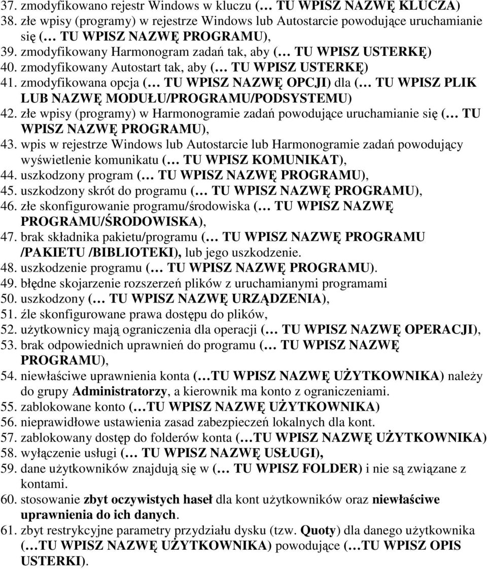 zmodyfikowana opcja ( TU WPISZ NAZWĘ OPCJI) dla ( TU WPISZ PLIK LUB NAZWĘ MODUŁU/PROGRAMU/PODSYSTEMU) 42.