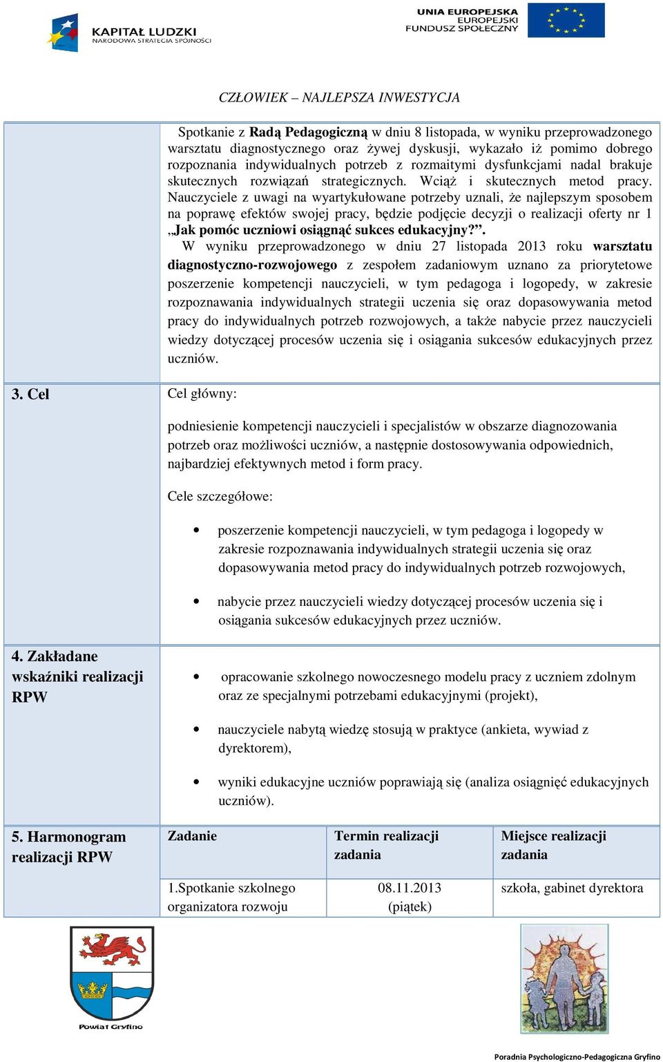 Nauczyciele z uwagi na wyartykułowane potrzeby uznali, że najlepszym sposobem na poprawę efektów swojej pracy, będzie podjęcie decyzji o realizacji oferty nr 1 Jak pomóc uczniowi osiągnąć sukces