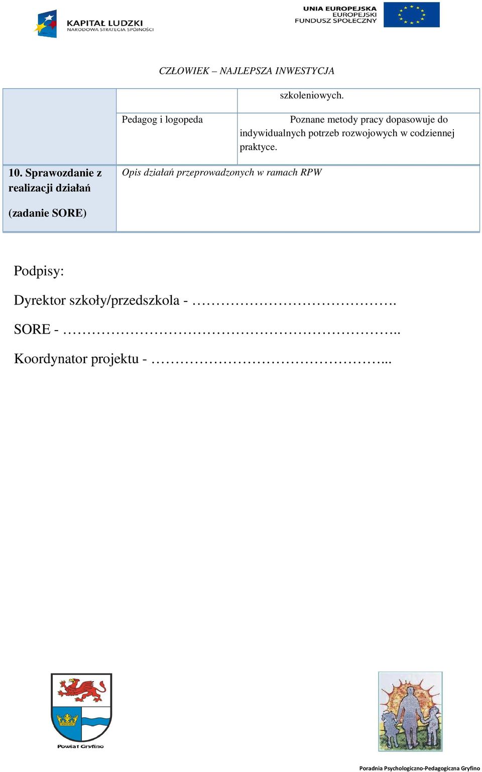 potrzeb rozwojowych w codziennej praktyce. 10.