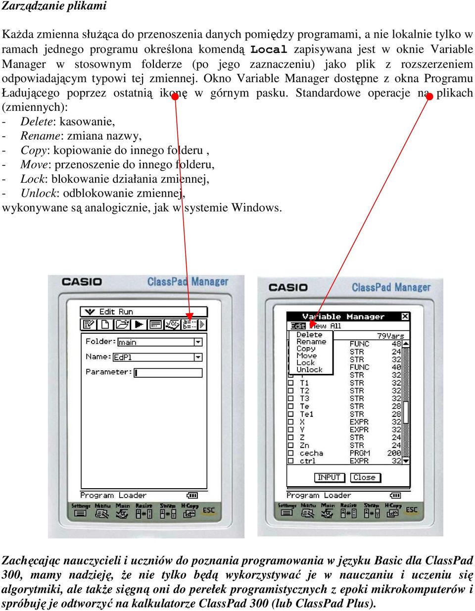 Standardowe operacje na plikach (zmiennych): - Delete: kasowanie, - Rename: zmiana nazwy, - Copy: kopiowanie do innego folderu, - Move: przenoszenie do innego folderu, - Lock: blokowanie działania