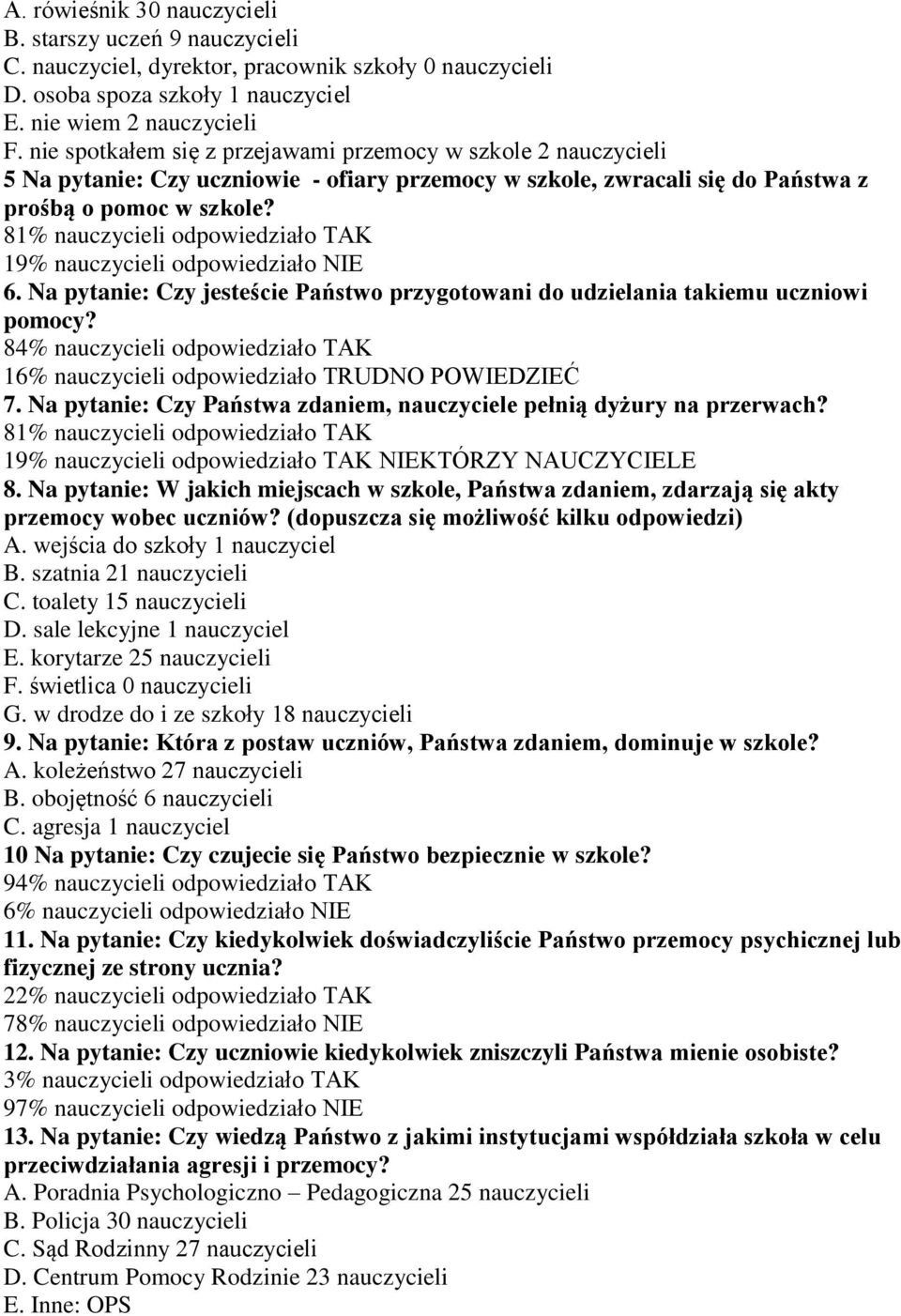 81% nauczycieli odpowiedziało TAK 19% nauczycieli odpowiedziało NIE 6. Na pytanie: Czy jesteście Państwo przygotowani do udzielania takiemu uczniowi pomocy?