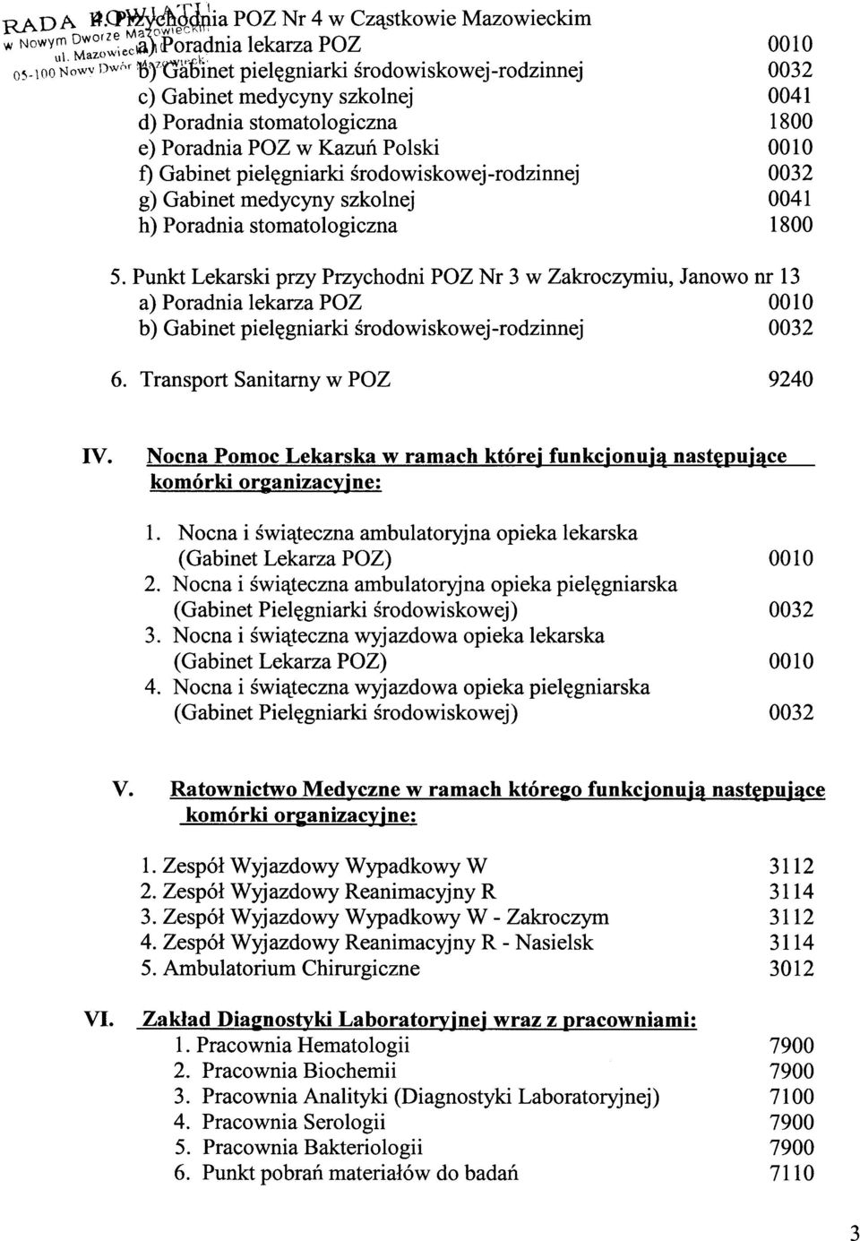 stomatologiczna e) Poradnia paz w Kazuń Polski f) Gabinet pielęgniarki środowiskowej-rodzinnej g) Gabinet medycyny szkolnej h) Poradnia stomatologiczna 0010 0032 0041 1800 0010 0032 0041 1800 5.