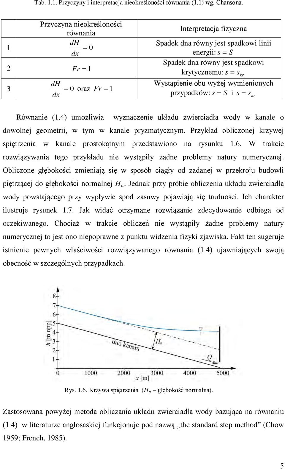 wyżej wymenonych przypadków: s = S s = skr Równane (.4) umożlwa wyznaczene układu zwercadła wody w kanale o dowolnej geometr w tym w kanale pryzmatycznym.