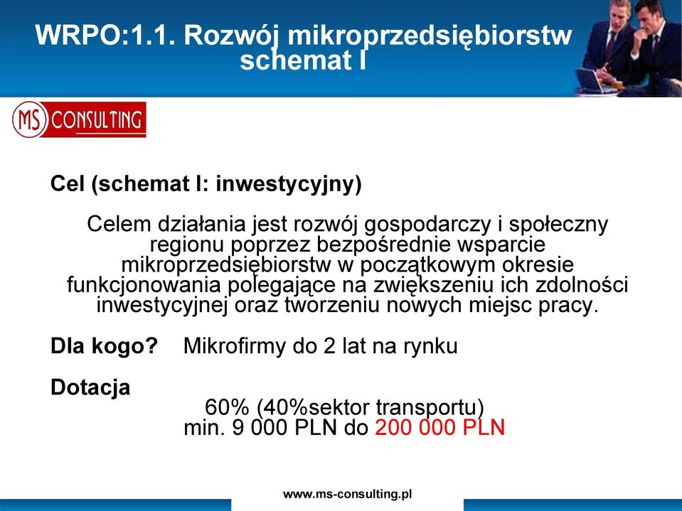 gospodarczy i społeczny regionu poprzez bezpośrednie wsparcie mikroprzedsiębiorstw w początkowym okresie