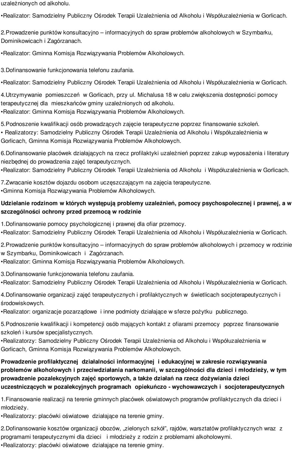 Michalusa 18 w celu zwiększenia dostępności pomocy terapeutycznej dla mieszkańców gminy uzależnionych od alkoholu. 5.