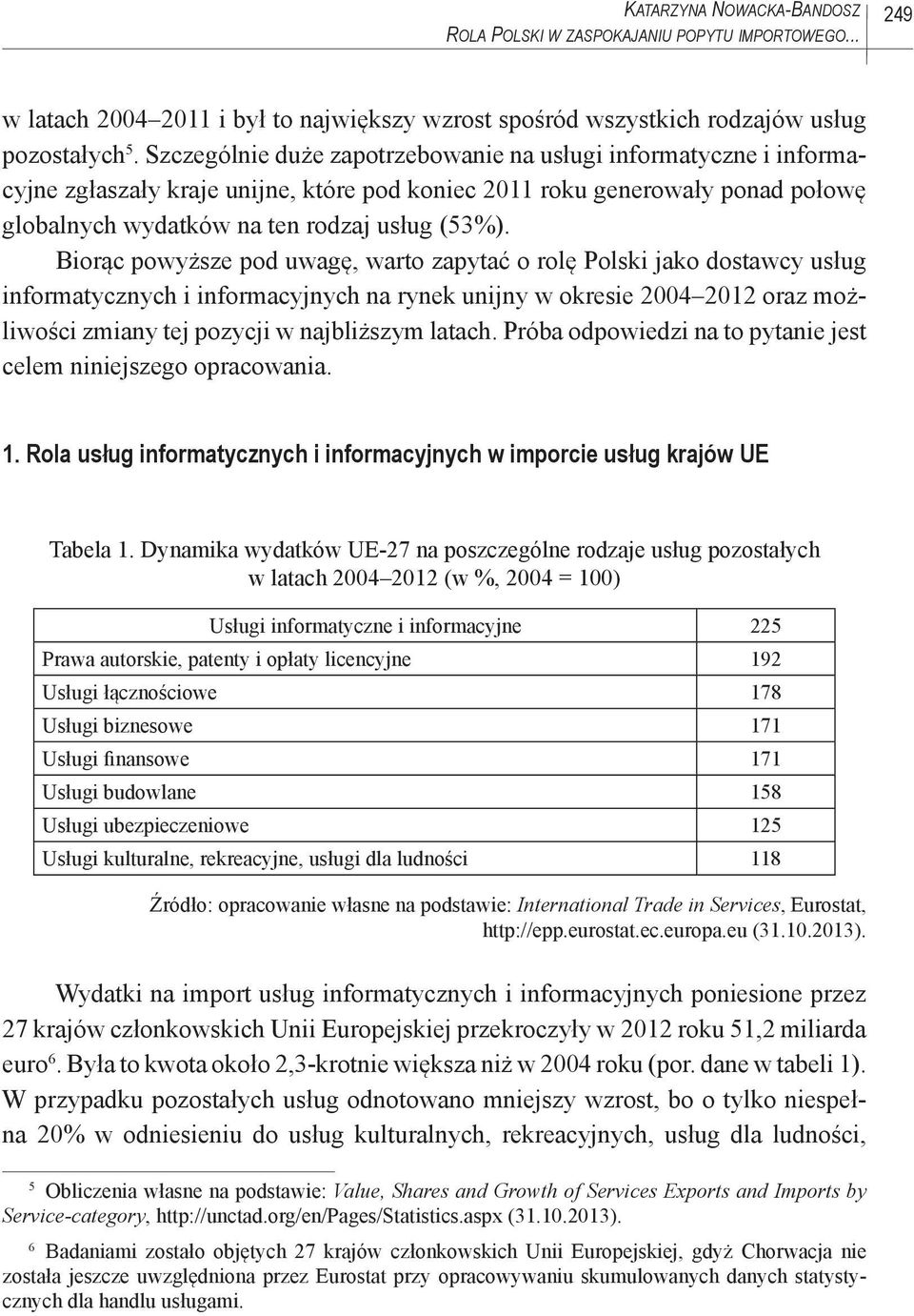 Biorąc powyższe pod uwagę, warto zapytać o rolę Polski jako dostawcy usług informatycznych i informacyjnych na rynek unijny w okresie 2004 2012 oraz możliwości zmiany tej pozycji w najbliższym latach.