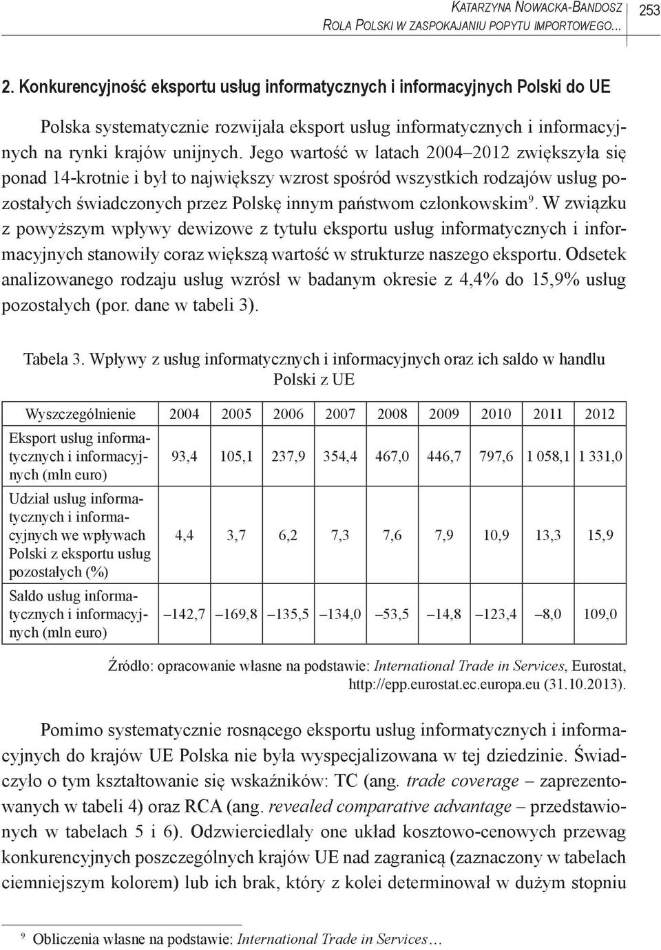 Jego wartość w latach 2004 2012 zwiększyła się ponad 14-krotnie i był to największy wzrost spośród wszystkich rodzajów usług pozostałych świadczonych przez Polskę innym państwom członkowskim 9.