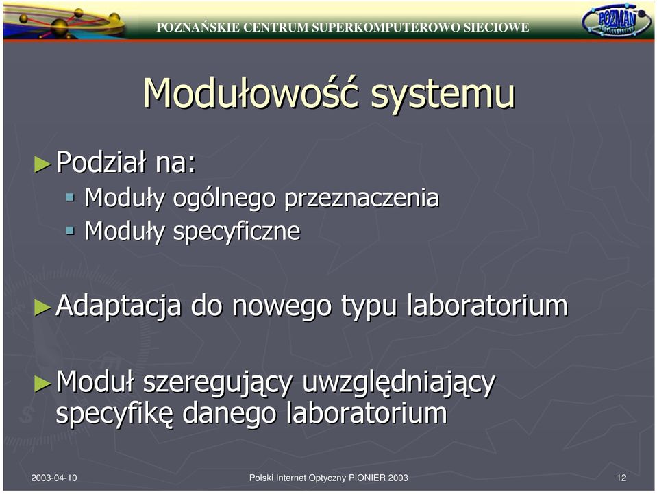 laboratorium Moduł szeregujący uwzględniający specyfikę