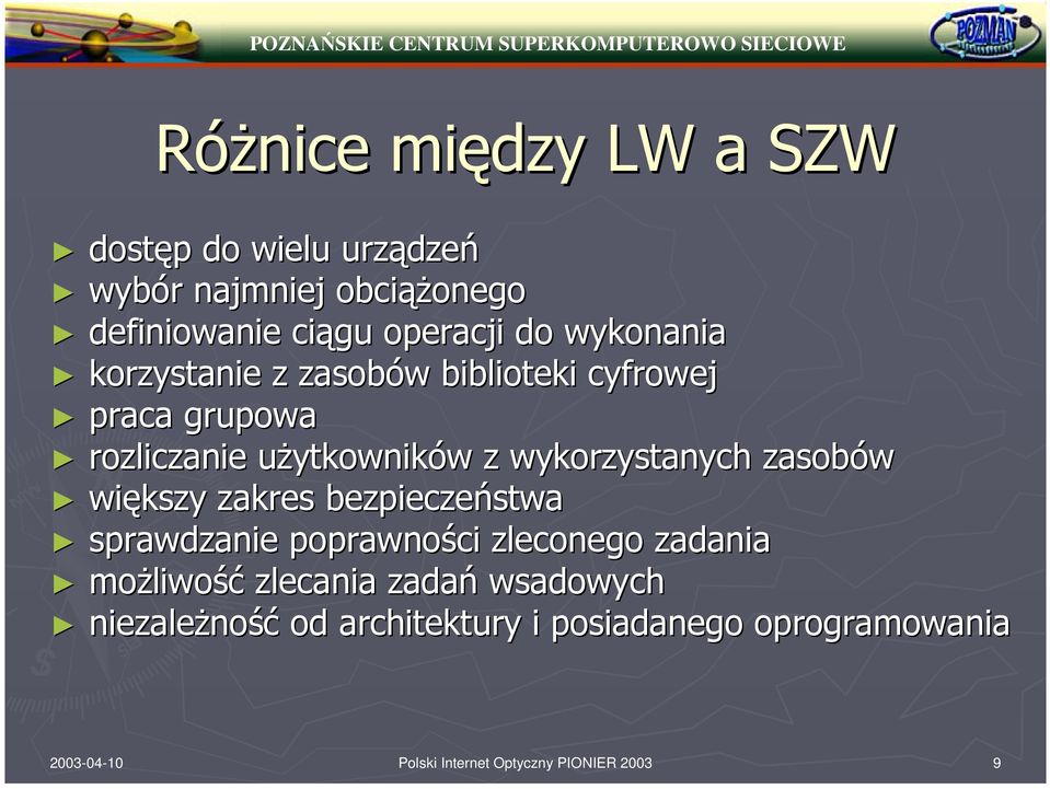 zasobów większy zakres bezpieczeństwa sprawdzanie poprawności zleconego zadania możliwość zlecania zadań