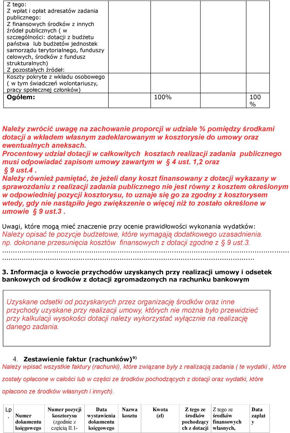 udziale % pomiędzy środkami dotacji a wkładem własnym zadeklarowanym w kosztorysie do umowy oraz ewentualnych aneksach.