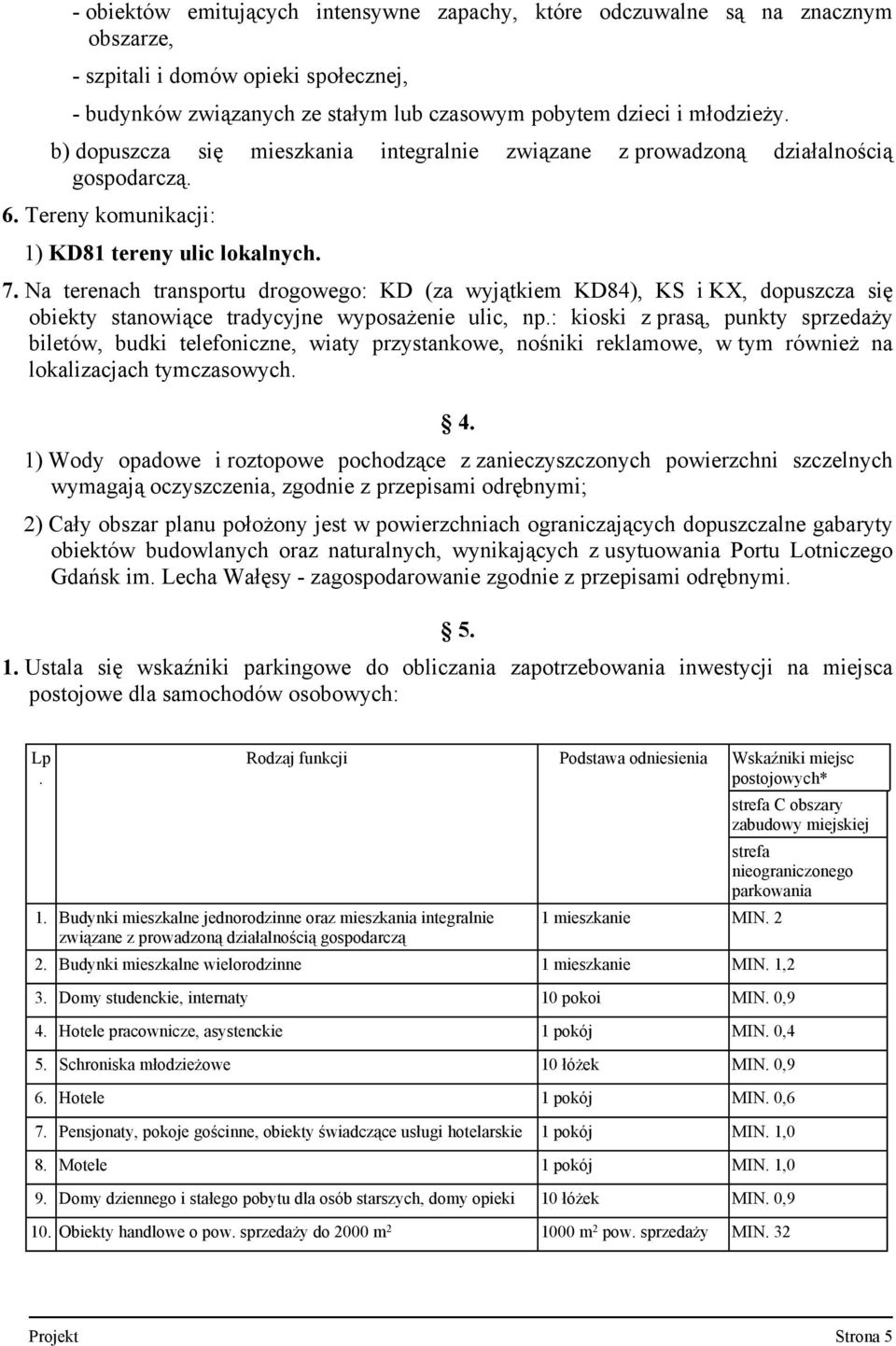 Na terenach transportu drogowego: KD (za wyjątkiem KD84), KS i KX, dopuszcza się obiekty stanowiące tradycyjne wyposażenie ulic, np.