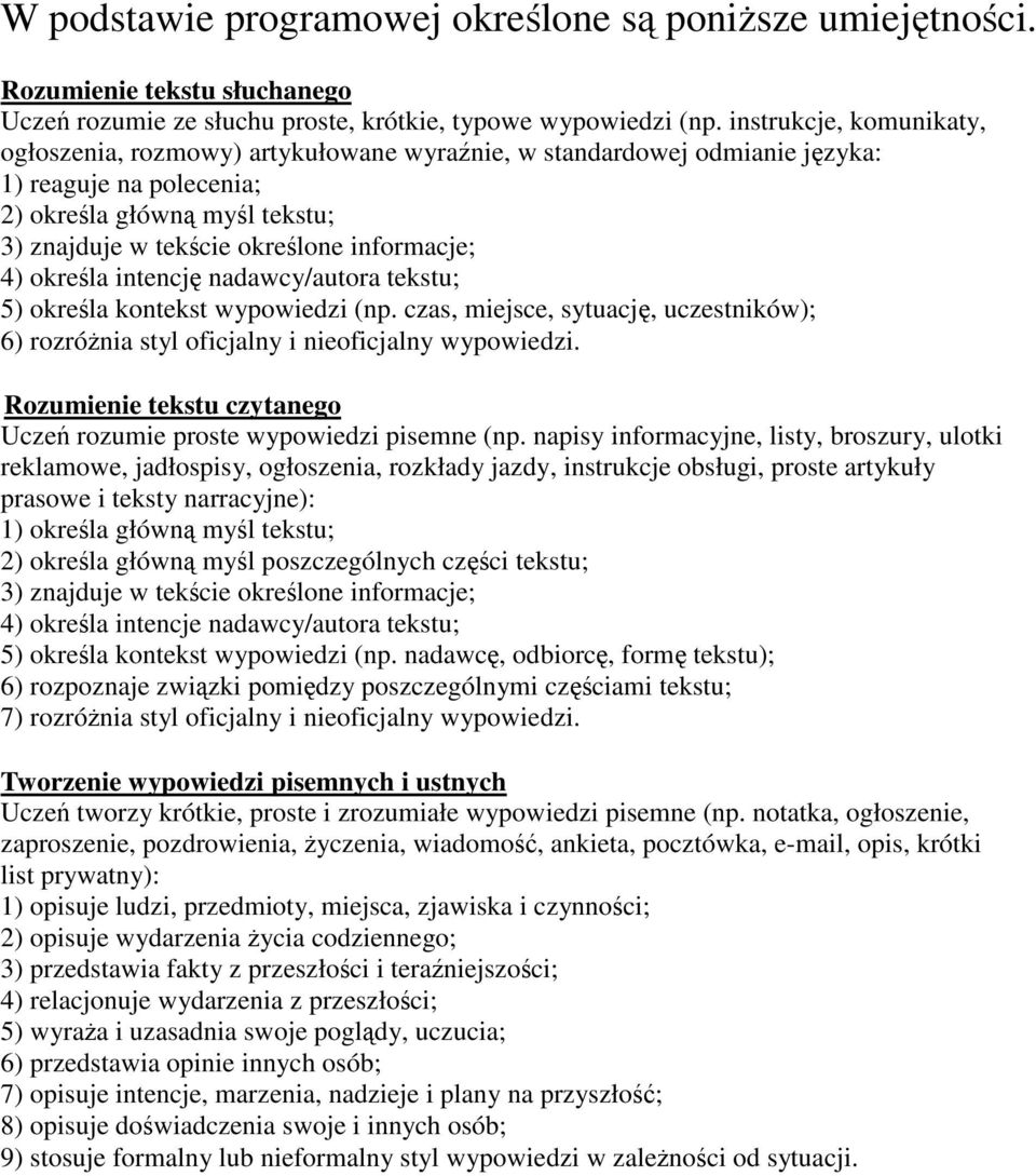 4) określa intencję nadawcy/autora tekstu; 5) określa kontekst wypowiedzi (np.